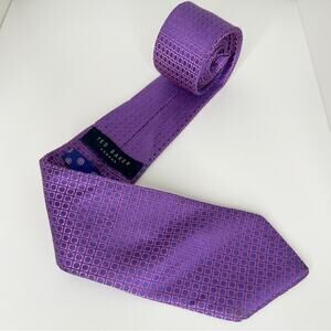TED BAKER LONDON Mens Silk Tie Purple Holographic Shiny Shimmer Geometric Circle